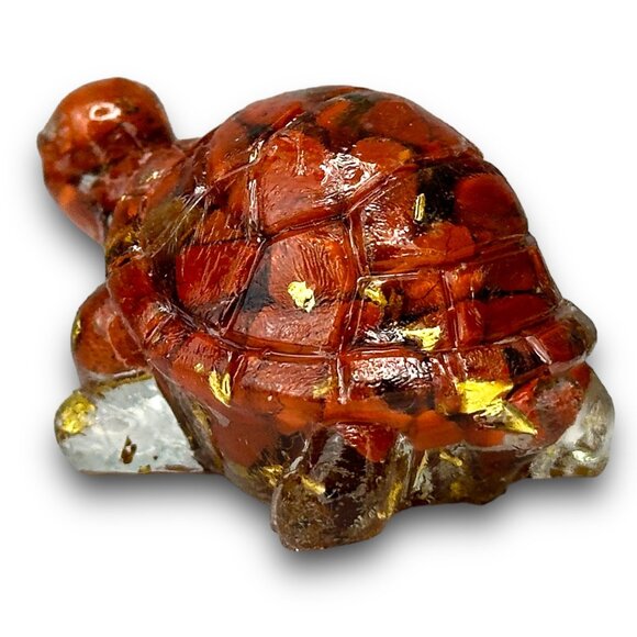 Resin Turtle Inlaid Red Jasper 1" Figurine Clear Root Chakra Balance Power - Picture 3 of 8